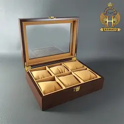 جعبه ساعت لوکس کلکسیونی چوبی 6تایی box6107 (قهوه ای داخل کرم)