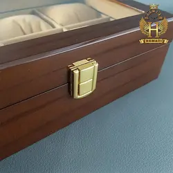 جعبه ساعت لوکس کلکسیونی چوبی 6تایی box6107 (قهوه ای داخل کرم)