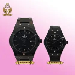 ساعت ست زنانه و مردانه هابلوت Hublot HUS201 تک موتوره (بند فلزی مشکی)