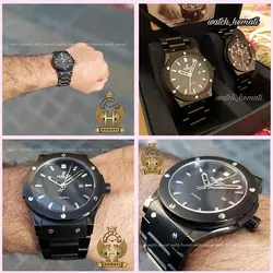 ساعت ست زنانه و مردانه هابلوت Hublot HUS201 تک موتوره (بند فلزی مشکی)