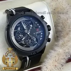 ساعت مردانه نیوی فورس Naviforce NF9110M بند چرم (مشکی-سفید)