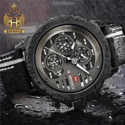 ساعت مردانه نیوی فورس Naviforce NF9110M بند چرم (مشکی-سفید)