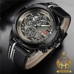 ساعت مردانه نیوی فورس Naviforce NF9110M بند چرم (مشکی-سفید)
