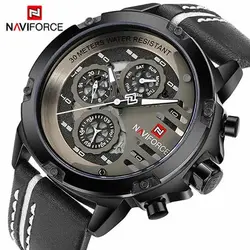 ساعت مردانه نیوی فورس Naviforce NF9110M بند چرم (مشکی-سفید)