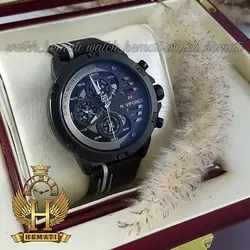 ساعت مردانه نیوی فورس Naviforce NF9110M بند چرم (مشکی-سفید)