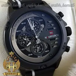 ساعت مردانه نیوی فورس Naviforce NF9110M بند چرم (مشکی-سفید)