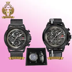 ساعت مردانه نیوی فورس Naviforce NF9110M بند چرم (مشکی-سفید)