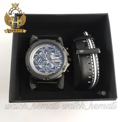 ساعت مردانه نیوی فورس Naviforce NF9110M بند چرم (مشکی-سفید)