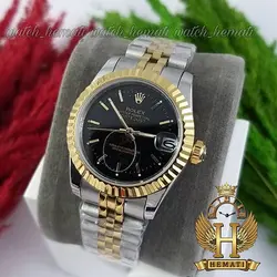 ساعت زنانه رولکس دیت جاست Rolex Datejust RODJL204 نقره ای طلایی (صفحه مشکی)