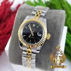 ساعت زنانه رولکس دیت جاست Rolex Datejust RODJL204 نقره ای طلایی (صفحه مشکی)