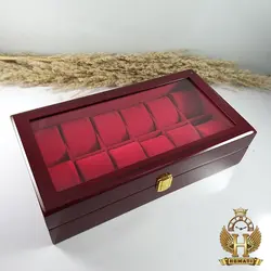 جعبه ساعت لوکس کلکسیونی چوبی 12تایی رنگ قرمز box12101