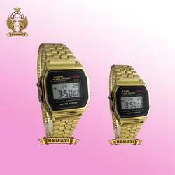 ساعت ست زنانه و مردانه کاسیو نوستالژی CASIO A159W طلایی (صفحه مشکی)