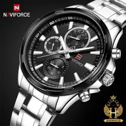 ساعت مچی مردانه نیوی فورس Naviforce NF9089M بند نقره ای (صفحه-مشکی)
