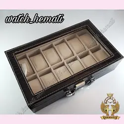 جعبه ساعت چوبی روکش چرم قهوه ای 12 تایی کلکسیونی BOX1201