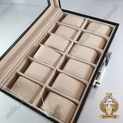 جعبه ساعت چوبی روکش چرم قهوه ای 12 تایی کلکسیونی BOX1201