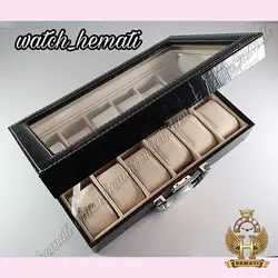 جعبه ساعت چوبی روکش چرم قهوه ای 12 تایی کلکسیونی BOX1201