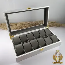 جعبه ساعت لوکس کلکسیونی چوبی 12تایی رنگ سفید box12100