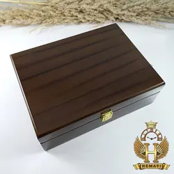 جعبه ساعت لوکس کلکسیونی چوبی 6تایی درب چوبی box6201 قهوه ای