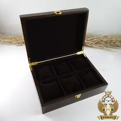 جعبه ساعت لوکس کلکسیونی چوبی 6تایی درب چوبی box6201 قهوه ای
