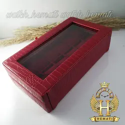 جعبه ساعت چوبی روکش چرم قرمز 12 تایی کلکسیونی BOX1203