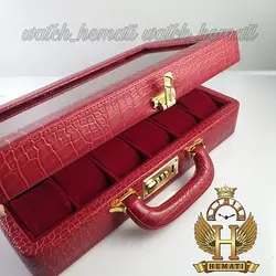 جعبه ساعت چوبی روکش چرم قرمز 12 تایی کلکسیونی BOX1203