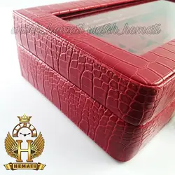 جعبه ساعت چوبی روکش چرم قرمز 12 تایی کلکسیونی BOX1203