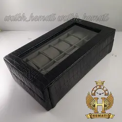 جعبه ساعت چوبی روکش چرم مشکی 12 تایی کلکسیونی BOX1205