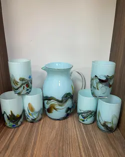 پارچ و لیوان ابروباد آبی قدیمی