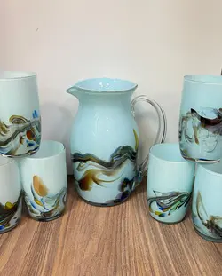 پارچ و لیوان ابروباد آبی قدیمی