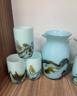 پارچ و لیوان ابروباد آبی قدیمی