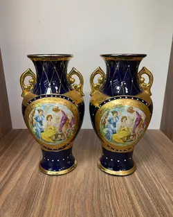 یک جفت گلدان سه دختر آنتیک و قدیمی