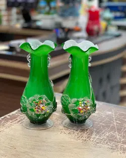 یک جفت گلدان بغدادی سبز قدیمی