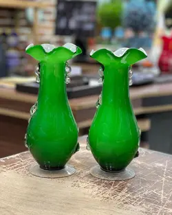 یک جفت گلدان بغدادی سبز قدیمی