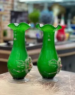یک جفت گلدان بغدادی سبز قدیمی