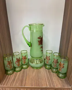 پارچ و لیوان سبز چک اصل قدیمی