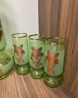 پارچ و لیوان سبز چک اصل قدیمی