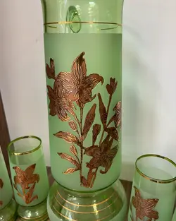 پارچ و لیوان سبز چک اصل قدیمی