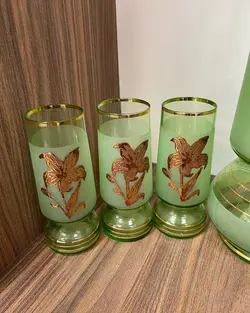 پارچ و لیوان سبز چک اصل قدیمی