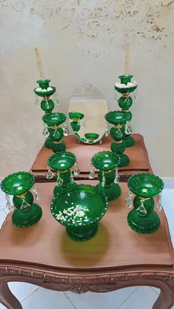 ست هفت سین سبز طرح باکارات فرانسه - مرجع تخصصي فروش اجناس قدیمی، عتیقه جات، لوازم لوكس و آنتیک اروپایی