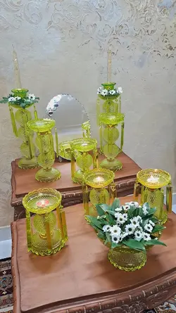 ست هفت سین زرد طرح باکارات فرانسه - مرجع تخصصي فروش اجناس قدیمی، عتیقه جات، لوازم لوكس و آنتیک اروپایی