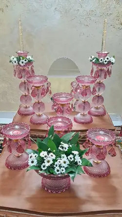 ست هفت سین صورتی طرح باکارات فرانسه - مرجع تخصصي فروش اجناس قدیمی، عتیقه جات، لوازم لوكس و آنتیک اروپایی