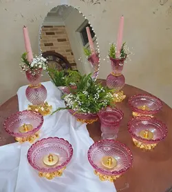 ست هفت سین صورتی طرح باکارات فرانسه - مرجع تخصصي فروش اجناس قدیمی، عتیقه جات، لوازم لوكس و آنتیک اروپایی