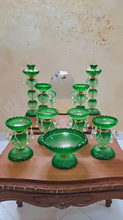ست هفت سین سبز طرح باکارات فرانسه - مرجع تخصصي فروش اجناس قدیمی، عتیقه جات، لوازم لوكس و آنتیک اروپایی