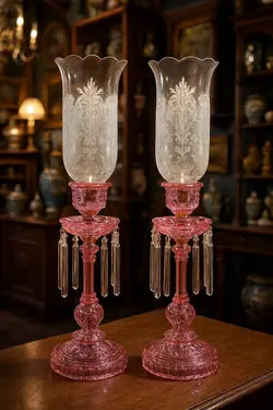 شمعدان صورتی مدل چشم‌بلبلی، طرح باکارات فرانسه - مرجع تخصصي فروش اجناس قدیمی، عتیقه جات، لوازم لوكس و آنتیک اروپایی