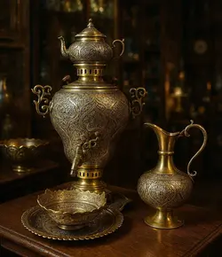 مجموعه سماور زغالی ،پارچ،قوری، جام - مرجع تخصصي فروش اجناس قدیمی، عتیقه جات، لوازم لوكس و آنتیک اروپایی