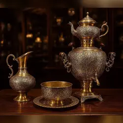 ست سماور زغالی برنجی - مرجع تخصصي فروش اجناس قدیمی، عتیقه جات، لوازم لوكس و آنتیک اروپایی
