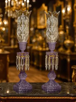 جفت لاله شمعدان یاسی رنگ طرح باکارات فرانسه - مرجع تخصصي فروش اجناس قدیمی، عتیقه جات، لوازم لوكس و آنتیک اروپایی