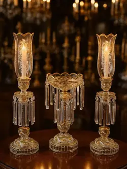 ست لاله شمعدان ولاستر چشم بلبلی شکوفه - مرجع تخصصي فروش اجناس قدیمی، عتیقه جات، لوازم لوكس و آنتیک اروپایی