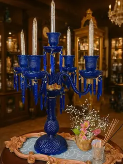 شمعدان پنج شاخه لاجوری طرح باکارات فرانسه - مرجع تخصصي فروش اجناس قدیمی، عتیقه جات، لوازم لوكس و آنتیک اروپایی