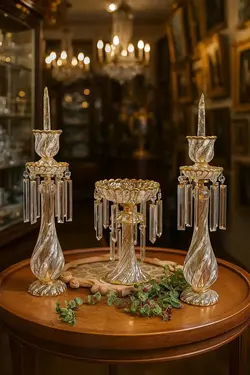 ست شمعدان ولاستر پایه پیچ طرح باکارات فرانسه - مرجع تخصصي فروش اجناس قدیمی، عتیقه جات، لوازم لوكس و آنتیک اروپایی